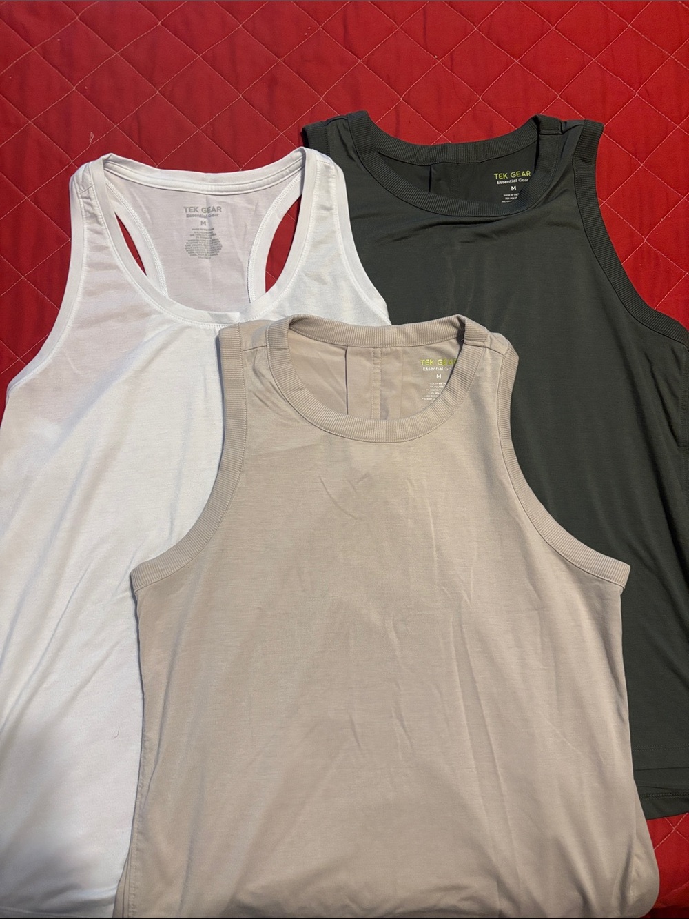 tek gear White, Taupe, and Olive Athletic Tank Tops - 3-Pack